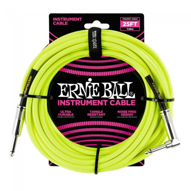 ERNIE BALL P06057 | Cable de Instrumento Trenzado Recto 7.5 Mt Amarillo