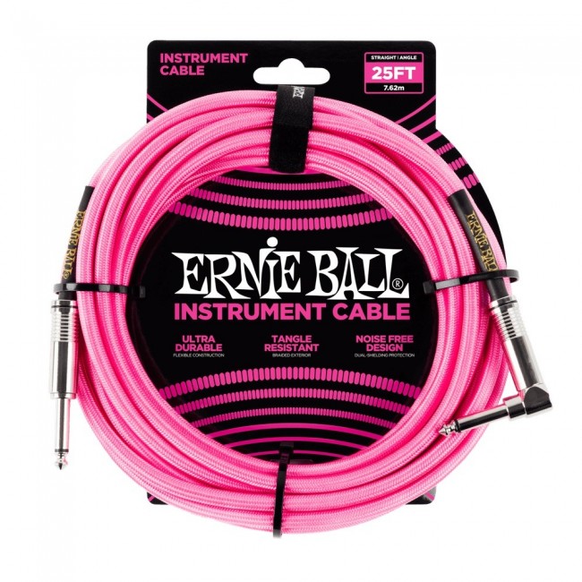 ERNIE BALL P06065 | Cable de Instrumento Trenzado Recto 7.5 Mt Rosa 